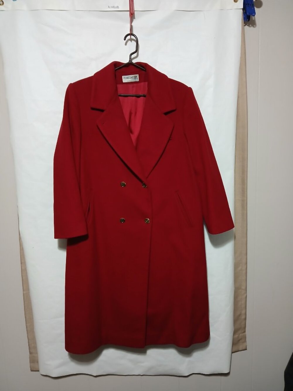 Vintage Forecaster Of Boston 100% Wool Women's Size 14 Trench Long Coat Red USA
